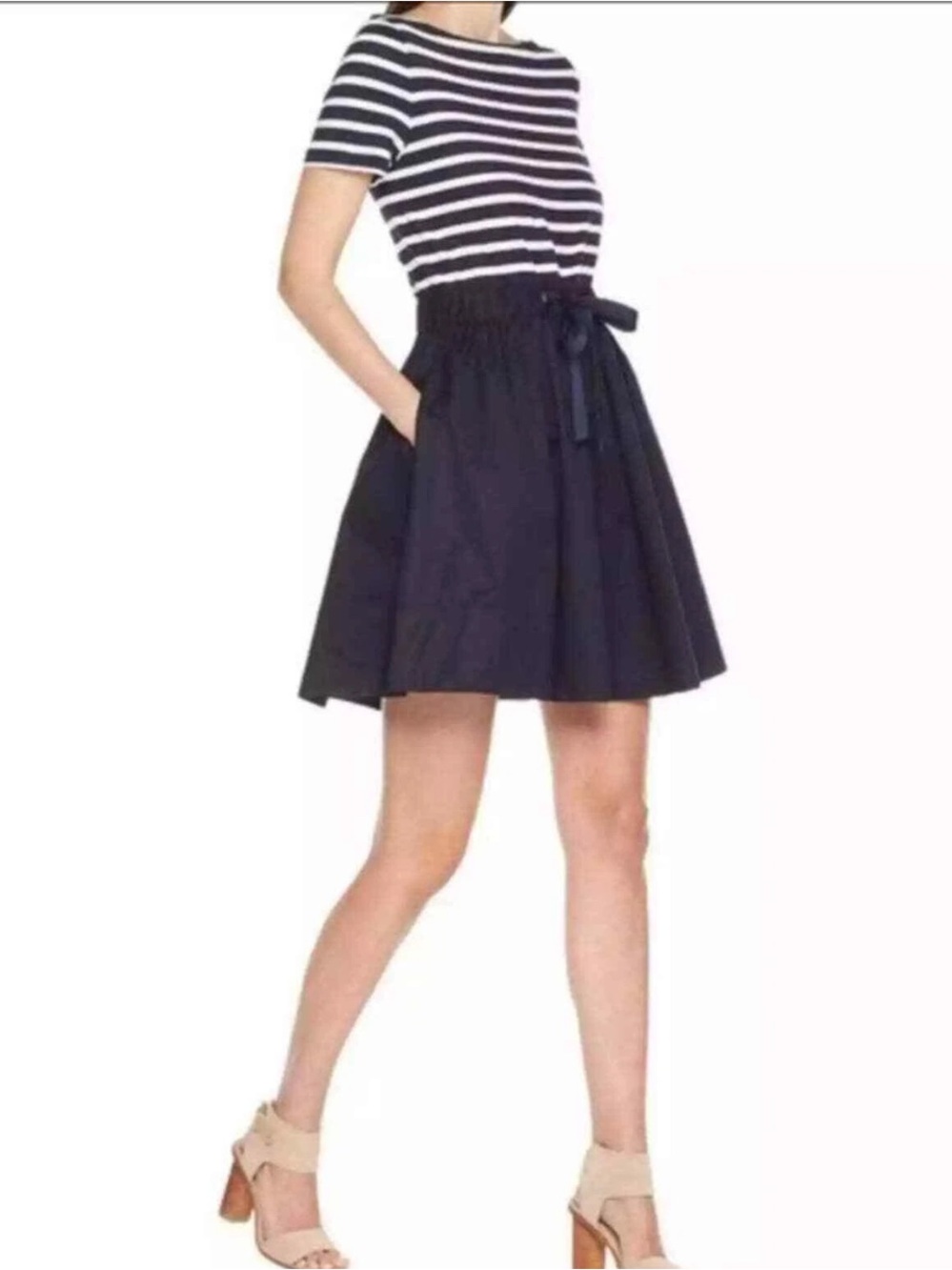 kate spade broome street stripe knit mixed media dress